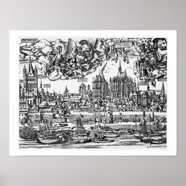 General View of Köln, 1531 (engrave) (b/w pho) Poster (Framsidan)