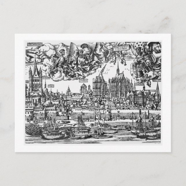 General View of Köln, 1531 (engrave) (b/w pho) Vykort (Framsida)