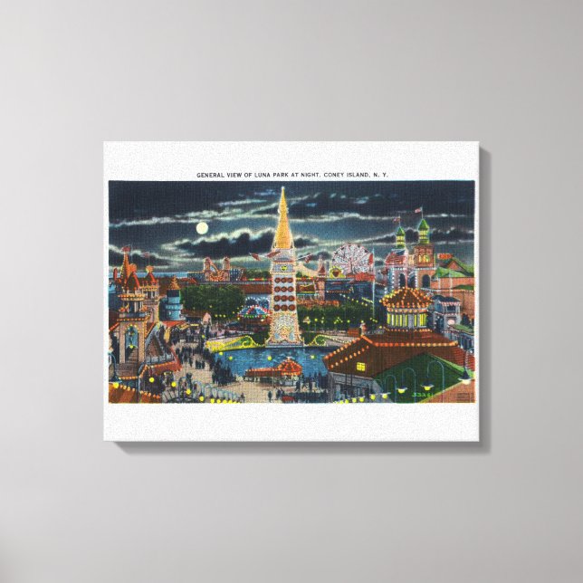 General View of Luna Park på natten Canvastryck (Framsida)