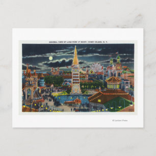 General View of Luna Park på natten Vykort