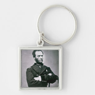 General William T. Sherman (1820-91) (b-/wfotoet) Fyrkantig Silverfärgad Nyckelring