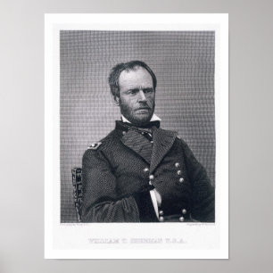 General William Tecumseh Sherman, graverad efter e Poster
