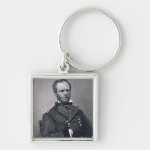 General William Tecumseh Sherman som inristas Fyrkantig Silverfärgad Nyckelring