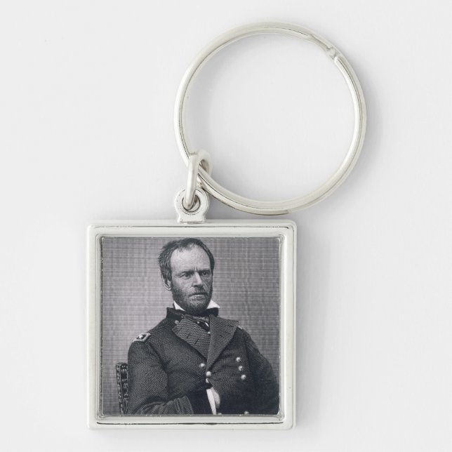 General William Tecumseh Sherman som inristas Fyrkantig Silverfärgad Nyckelring (Framsidan)