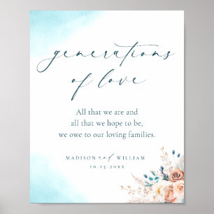 Generation i Kärlek Boho Teal och Peach Flowers Poster