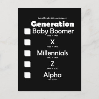 Generationen Baby Boomer, X, Y, Millennials, Z, Al Vykort