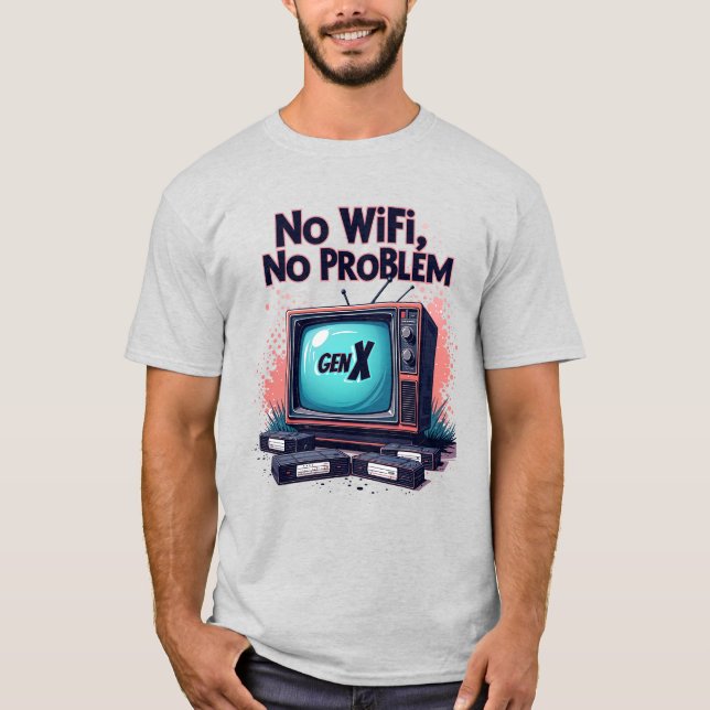 Generera X "No WiFi, No Problemo" Retro T-Shirt (Framsida)