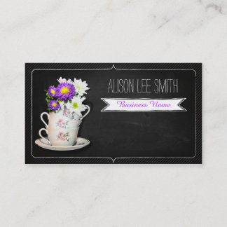 Generic card vintage cups with flowers visitkort