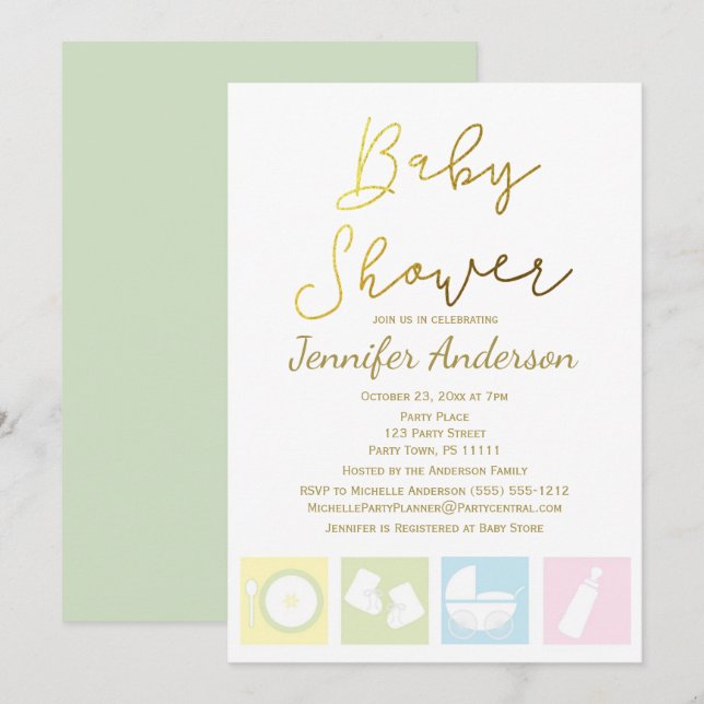 Generic Unisex Boy eller Girl Baby Shower Inbjudningar (Fram/baksida)