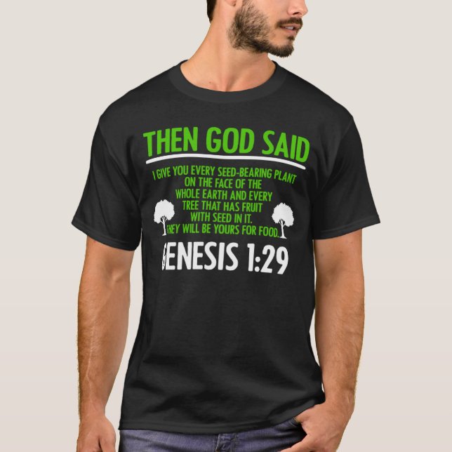 Genesis 129 Plant Based Diet Vegan Vegetarian Bibl T Shirt (Framsida)