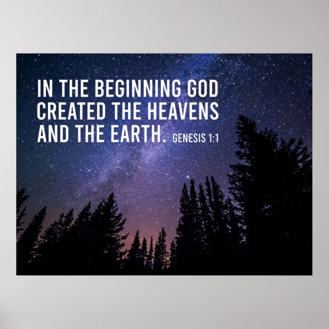 Genesis 1:1 i den inledande skriften Christian Poster (Framsidan)