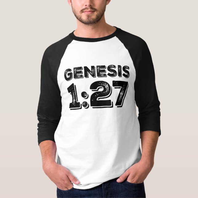 Genesis 1:27 Bible Baseball Raglan T Shirt (Framsida)