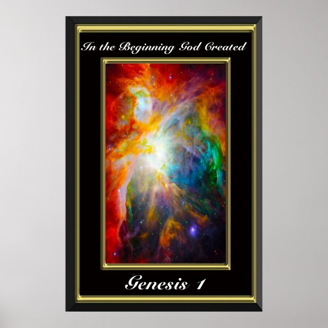 Genesis 1 I början skapat Gud svart Poster (Framsidan)