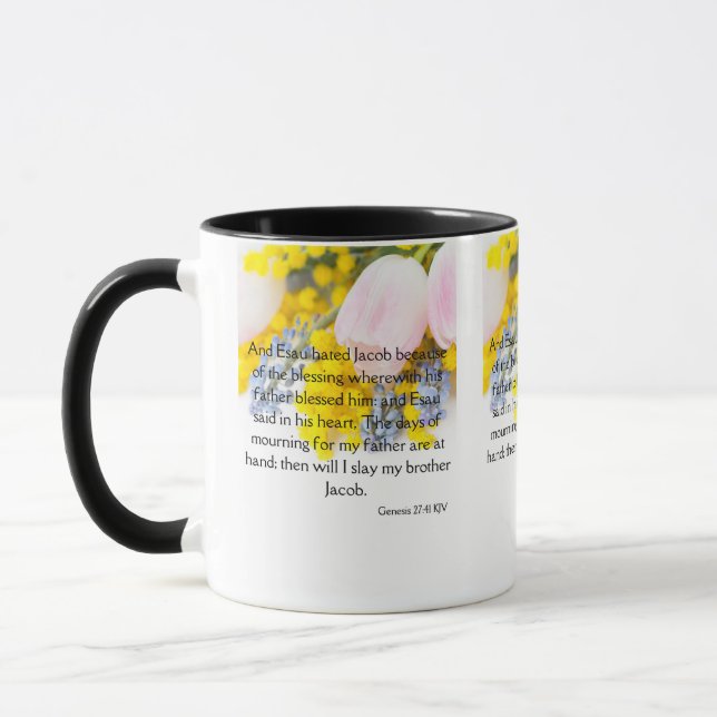 Genesis 27:41 KJV Bible Scripture Pic Two-Tone Mugg (Vänster)