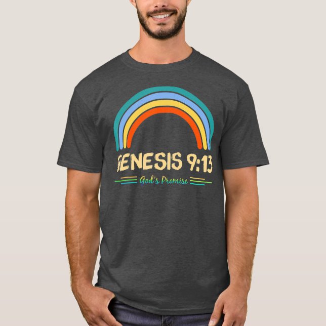 Genesis 913 Gods Promise Faithully Rainbow T Shirt (Framsida)