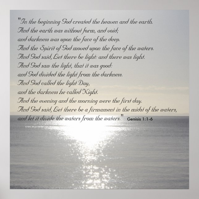 Genesis Bible Citote Christian Creation Poster Sea (Framsidan)