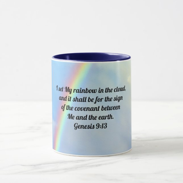 Genesis Bible Verse Rainbow Art Mugg Kopp (Center)