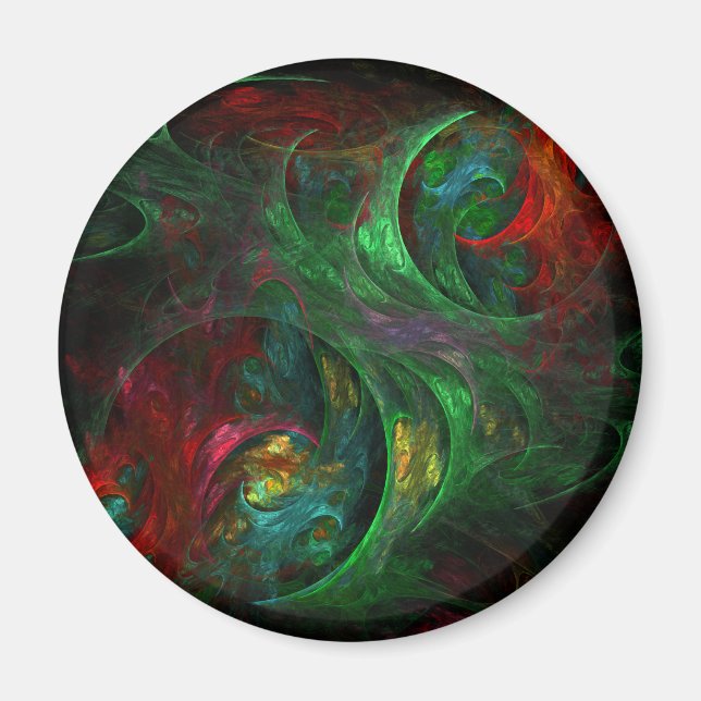 Genesis Grönt Abstrakt Art Round Magnet (Framsidan)