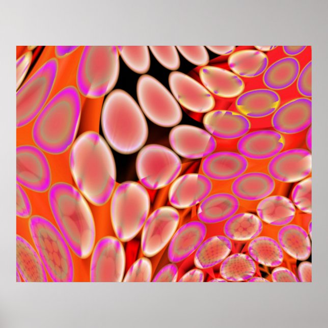 Genetic Art Psychedelic Blobs Rosa White over Red Poster (Framsidan)