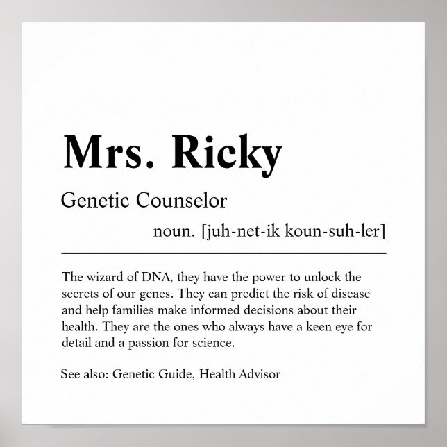 Genetic Counselor Personlig Gift Poster (Framsidan)