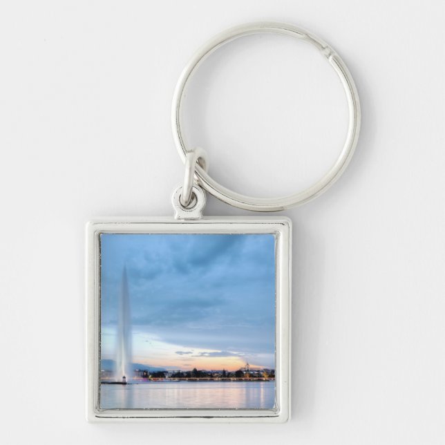 Geneva fontän, Schweitz Fyrkantig Silverfärgad Nyckelring (Framsidan)