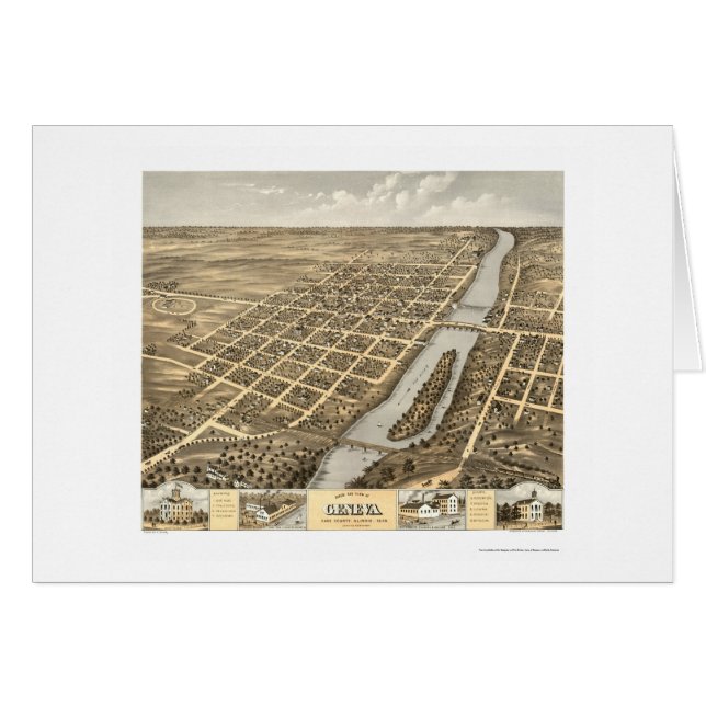 Geneva IL panorama- karta - 1869 Hälsningskort (Framsidan Horizontal)