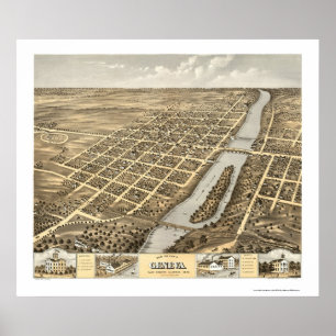 Geneva IL panorama- karta - 1869 Poster