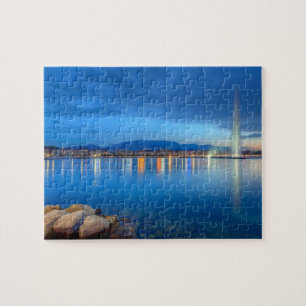 Geneva panorama med den berömda fontänen, pussel