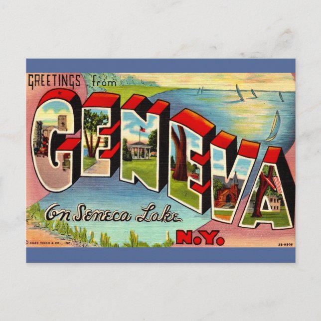 Geneva Seneca Lake NY Retro vykort (Framsida)