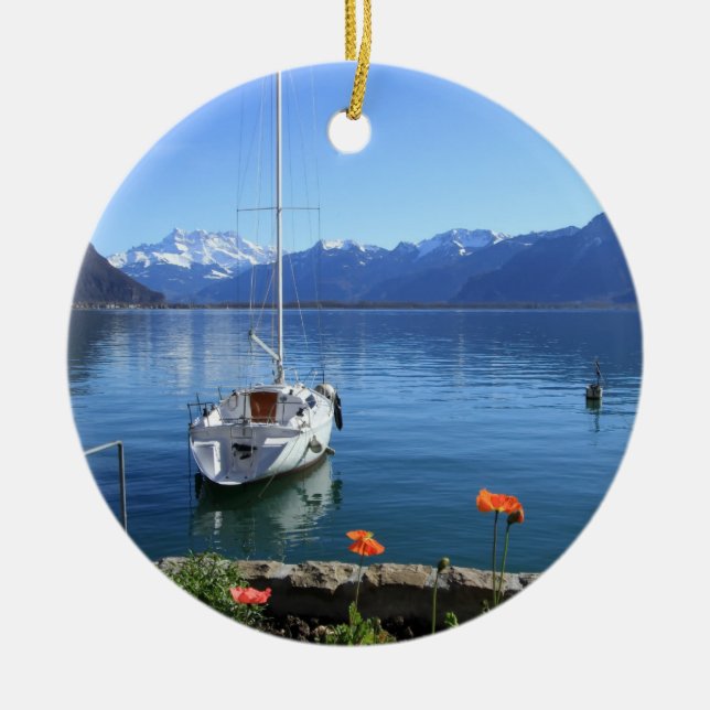 Geneva sjölandskap, Montreux, Schweitz Julgransprydnad Keramik (Framsidan)