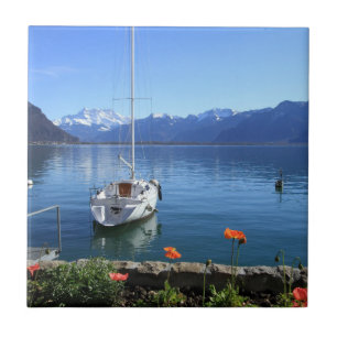 Geneva sjölandskap, Montreux, Schweitz Kakelplatta
