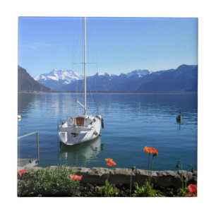 Geneva sjölandskap, Montreux, Schweitz Kakelplatta