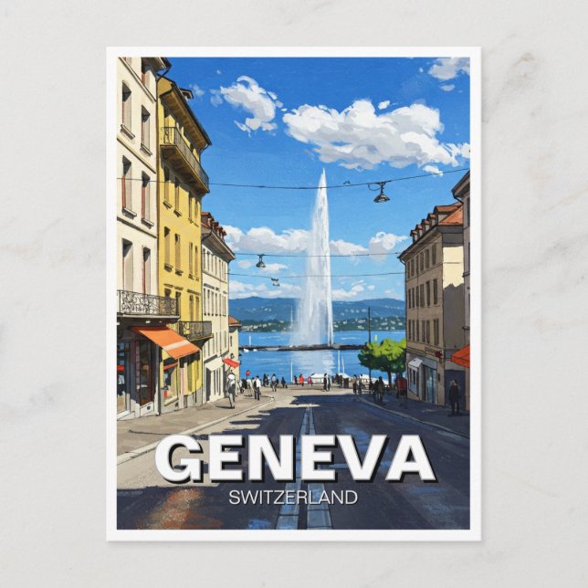 Geneva Street Schweiz Resa Jet d'eau  Vykort (Framsida)