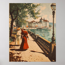 Genève Lakeside Vintage Poster