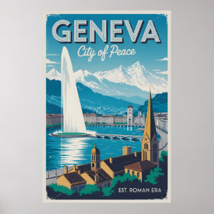 Geneve Schweiz Retro Silhuett Stadspanorama Resa Poster
