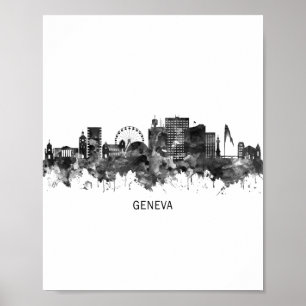 Genève Schweiz Skyline BW Poster