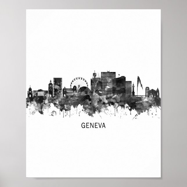 Genève Schweiz Skyline BW Poster (Framsidan)