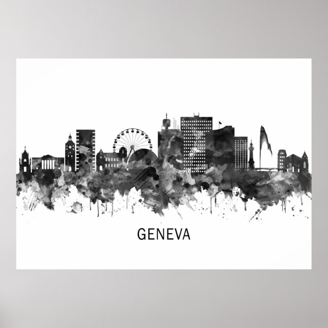 Genève Schweiz Skyline BW Poster (Framsidan)