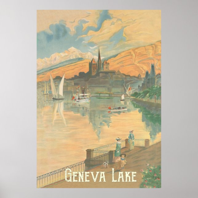 Genève Sjö, folk på en strulle, Schweiz Poster (Framsidan)
