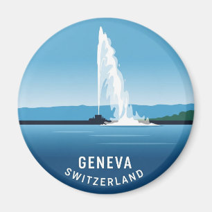 Geneve Street Schweiz Travel Jet d'eau Sunset Magnet