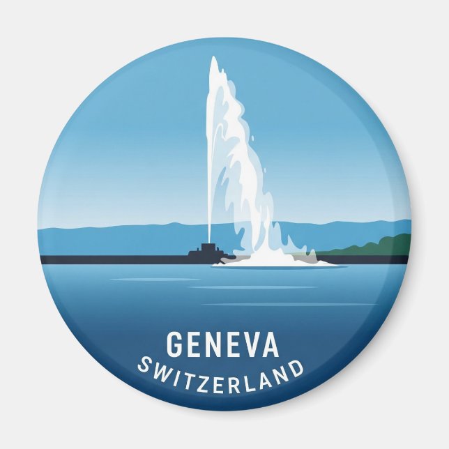 Geneve Street Schweiz Travel Jet d'eau Sunset Magnet (Framsidan)