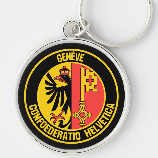 Genèverundans emblem rund silverfärgad nyckelring (Framsidan)