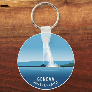 Genèves gata Schweiz Resa Jet d'eau Solnedgång Nyckelring