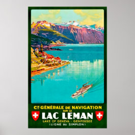 Genèvesjön, flygbild, Schweiz, vintage Poster