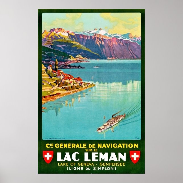 Genèvesjön, flygbild, Schweiz, vintage Poster (Framsidan)