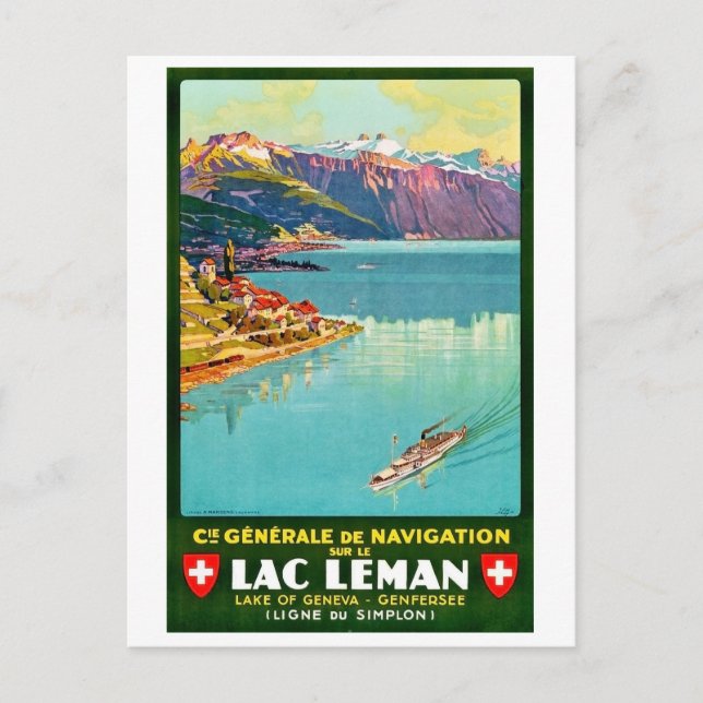 Genèvesjön, flygbild, Schweiz, vintage Vykort (Framsida)