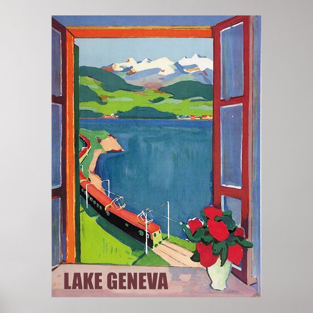 Genèvesjön, järnväg, utsikt från fönstret poster (Framsidan)