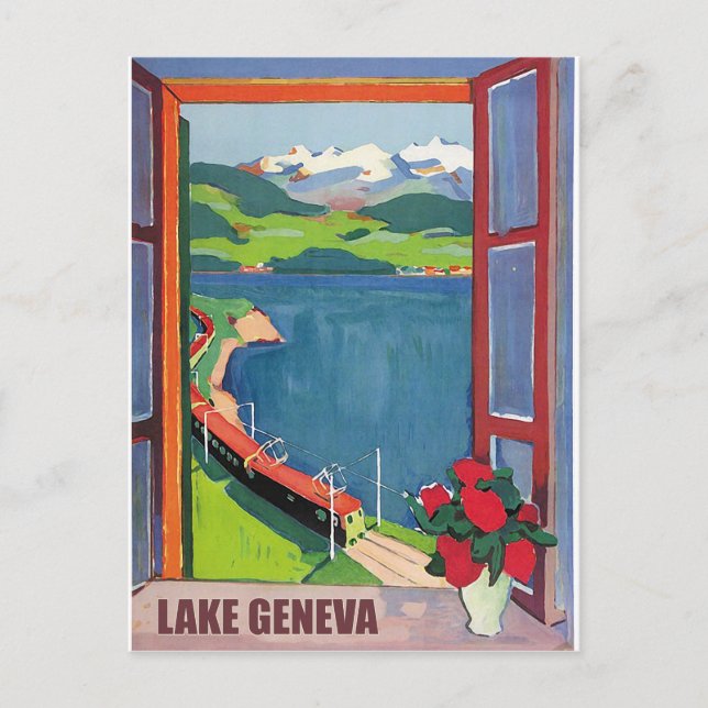 Genèvesjön, järnväg, utsikt från fönstret vykort (Framsida)