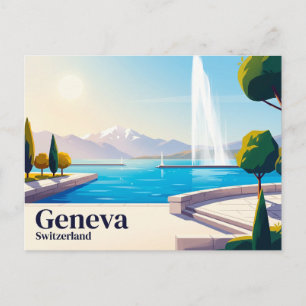 Genèvesjön och Jet d'Eau Schweiz Vykort
