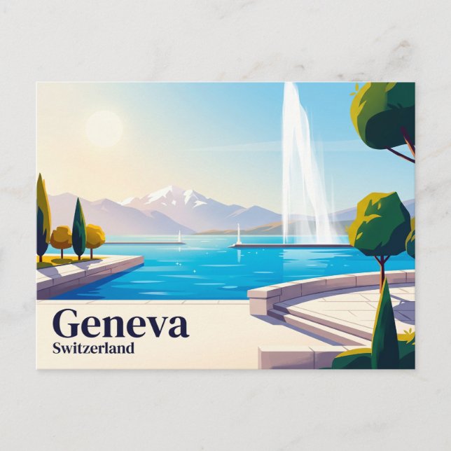 Genèvesjön och Jet d'Eau Schweiz Vykort (Framsida)